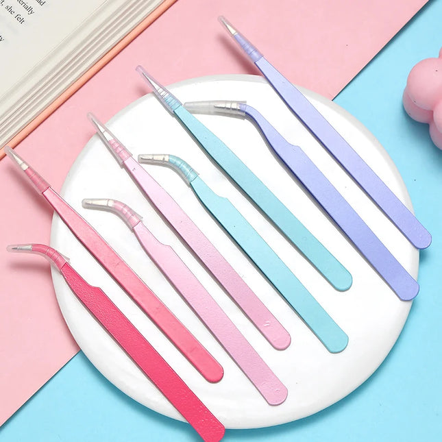 New 1Set Stainless Steel Straight Curved Tweezers For Nail Art Sticker Rhinestones Picking Tool Makeup Eyelash DIY Tweezer Tool