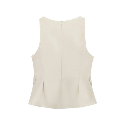 HXAO Women's Spring Elegant Vest Tops 2025 Summer Y2k Tank Tops Ladies Fashion Casual Sleeveless Office Beige Tops For Female