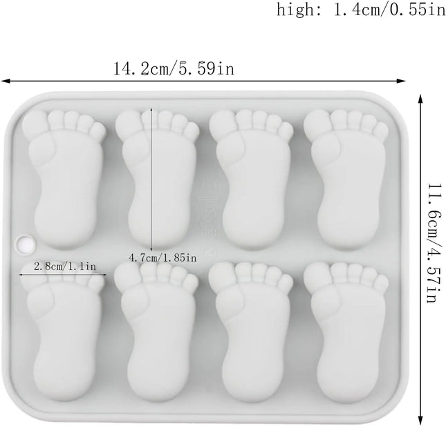 8 Cavity Baby Foot Prints Silicone Molds Fondant Candy Chocolate Mould Cute Footprint Shaped Baking Molds for Cake Decoration