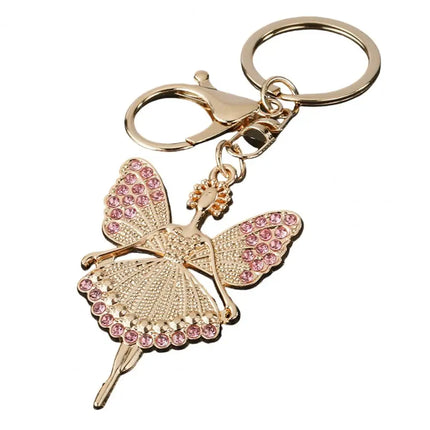Cute Ballerina Keychain Diamond Encrusted Ballet Girl Keychain Rhinestone Ballerina Pendant with Rotating Lobster Clasp