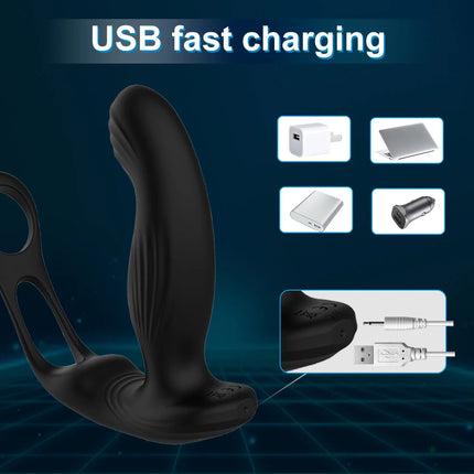 3 IN 1 Wireless Control Heating Swing Vibrator Dildo Double Penis Ring Male Prostate Massager Adult Sex Toys For Men Couples
