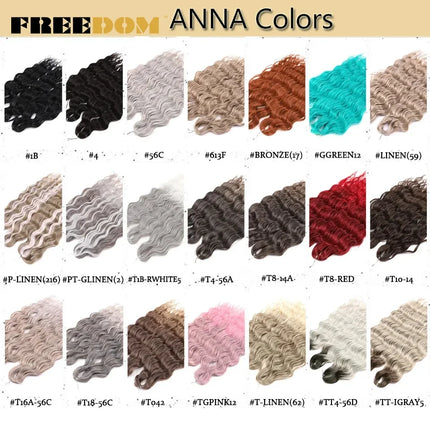FREEDOM Synthetic Curly Braiding Hair Extensions 24 inch/60 cm Long Deep Wavy Twist Crochet Braids Hair Ombre Brown Rainbow Hair