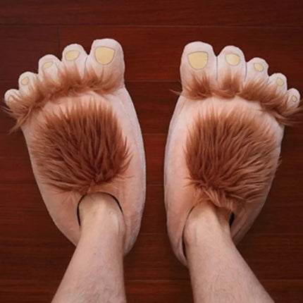 Newly Furry Warm Slippers Big Hairy Unisex Savage Hobbit Feet Plush Home Slippers Halloween Shoes