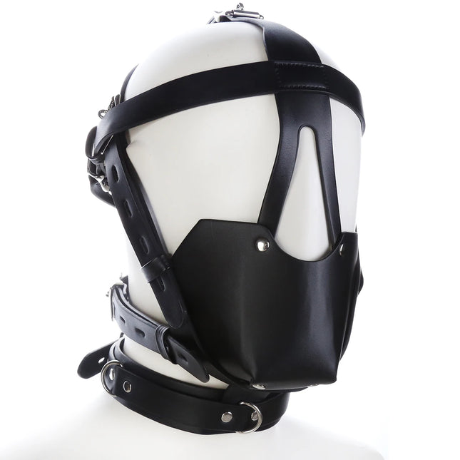 SM Leather Padded Hood Blindfold, Head Harness Mask Gag, BDSM Bondage, Sex Toys For Couples Accessories