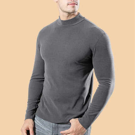 2026 Spring New Men's Turtleneck T-shirt Long Sleeve Slim Fit Solid Color High Elastic Bottoming Pullovers Basic Style Male Tops
