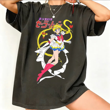 Sailor Moon Retro 90s Anime Graphic T Shirt Summer Cotton Men Women Tee Streetwear Casual Trend Short Sleeve Couple Hip Hop Top