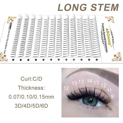 Abonnie Long Stem Premade Fans Lash Russian Volume Eyelash Extension Premade Volume Fans Faux Mink Premium Lashes Supplies 3D-6D