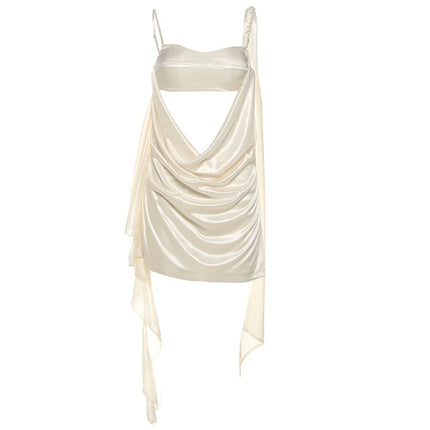 Weird Puss Irregular Sexy Dress Women Pleats Single Shoulder Sleeveless Backless Tassel Trend Prom Party Clubwear Mini Bodycon
