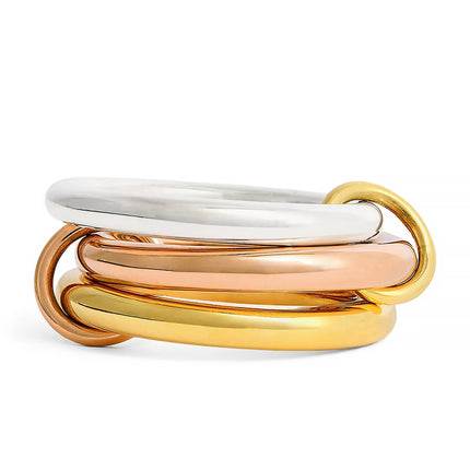 Luxury Cubic Zirconia Gold Plating Multilayer Connecting Rings for Women Fashion Mixed Color Stackable Finger Ring Party Jewelry
