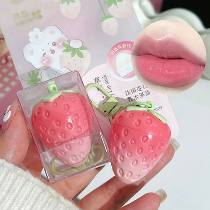 Strawberry Keychain Temperature Color Changing Lipstick Long Lasting Moisturizing Nourishing Lip Balm Cute Lip Gloss Cosmetics
