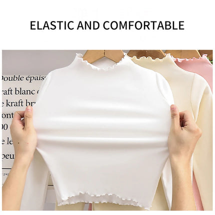 Girls' Long-Sleeve T-Shirt with Ruffle Edges, Soft and Warm Fashion Solid Color Tops, Cute Spring Autumn Casual Shirt for Kids
