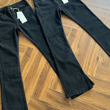 Slim Fit Men's Jeans mid Waist Washed Black Heavyweight Flared Casual Fashion Autumn Season Zipper Closure Classic Clean Fit