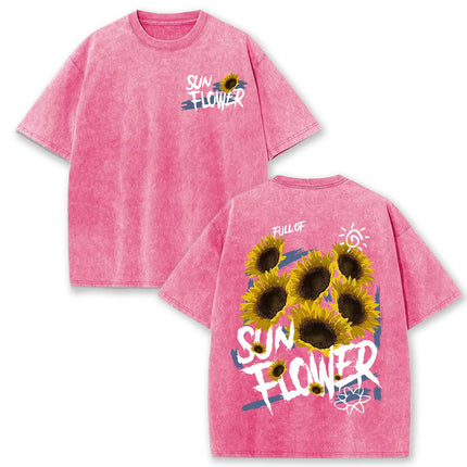 Lift Is Good Beautiful Sunflower Print Washed T-Shirts Women Soft Cotton T-Shirt Street Creative Short Sleeve Summer Casual Tops