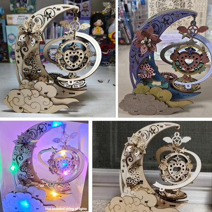 3D Wooden Puzzle Moon Star Model Music Box Building Kits Rotating Craft Decor Educational STEM Toy Gift for Adults Teens Kids