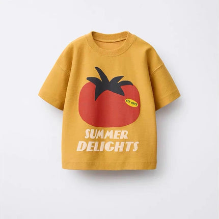 Cute Tees Casual Loose Short Sleeve Tops New Design Tops Summer Clothing Boys Girls Baby Simple Crewneck Tees Printing T-shirt