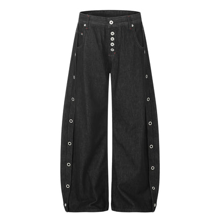 American High Street Black Baggy Jeans Men Women Streetwear Vibe Y2k Loose Breasted Design Wide Leg Denim Scimitar Jeans Pants