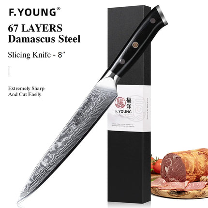 F.YOUNG Professional Kitchen Knives Damascus Steel Japanese Chef Knife Slicer Sashimi Utility Fruit Cooking Kitchenware Utensils