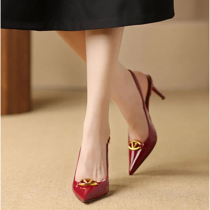 Women's pointed high-heeled sandals for women's summer 2025 new style pointed high-heeled shoes with metal buckle single shoes