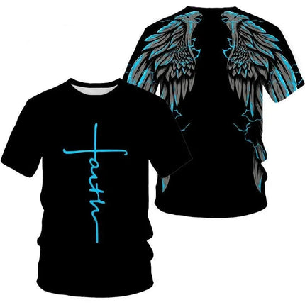 Angel Wings Cross 3D Printed T Shirt Men Women Fashion Cool And Fun Short Sleeve T Shirt