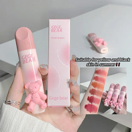 Cute Little Bear Lip Glaze Mist Face Matte Velvet Lipstick Holding Makeup Whitening Lip Cream Coloring Lip Color
