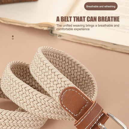 120-130cm Casual Knitted Pin Buckle Men Belt Woven Canvas Elastic Expandable Braided Stretch Belts For Women Jeans Female B D1g1