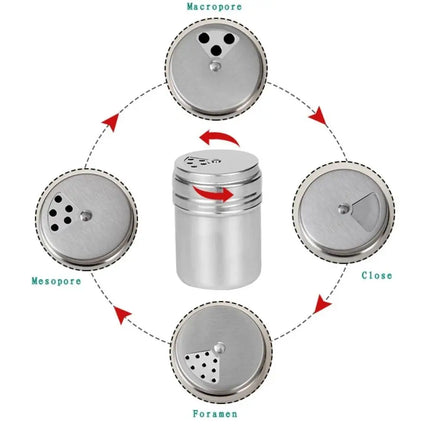Multi-purpose Stainless Steel Seasoning Jar Salt Sugar Bottle Rotating Cover Kitchen Gadgets Spice Pepper Shaker Spice Jar
