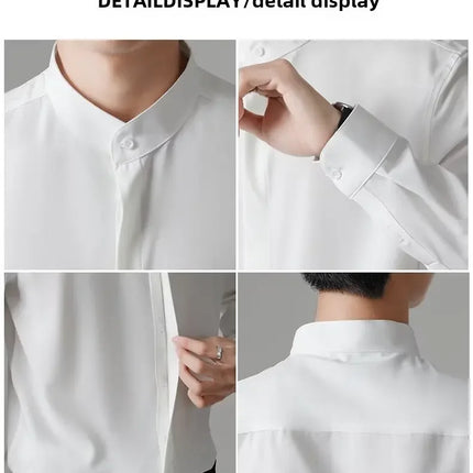 New Autumn Men's Shirt Lightweight Chic Korean Style Slim Fit Ice Silk Long Sleeve Casual Business Shirt Trendy