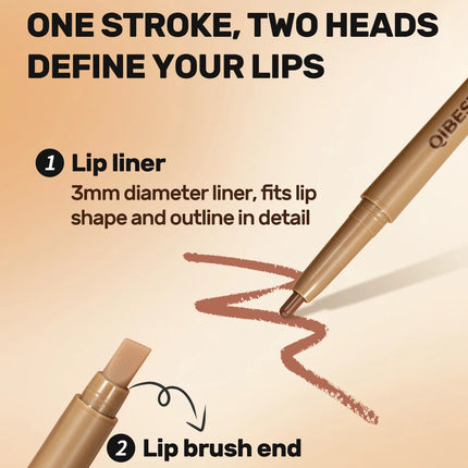 With Silicone Brush Lip Liner Pen Double-head Automatic Silky Soft Coffee Brown Smudging Full Lip Shape Outline Contour Makeup