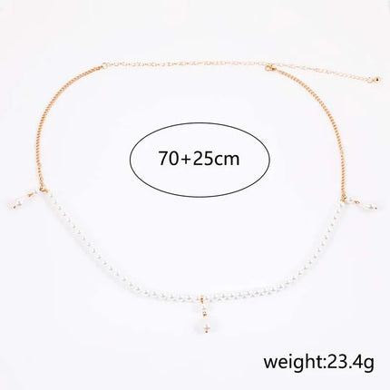 Exquisite Elegant Imitation Pearl Waist Chain for Women Fashion White Pearl Beaded Temperament Belly Chain Body Jewelry Gifts