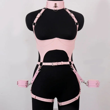 Pink Sexy League Body Bra Women Belt Harness Gothic Leather Garter Harajuku Harness Bra Cage Tight Bondage Adjustable 3 PCS