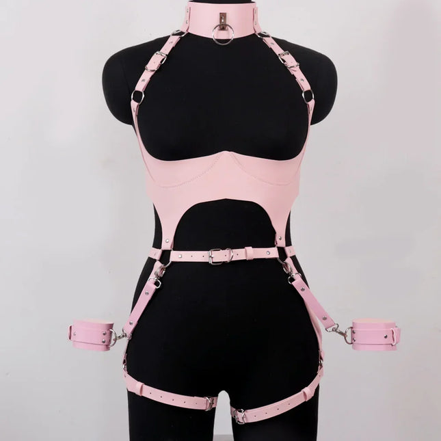 Pink Sexy League Body Bra Women Belt Harness Gothic Leather Garter Harajuku Harness Bra Cage Tight Bondage Adjustable 3 PCS