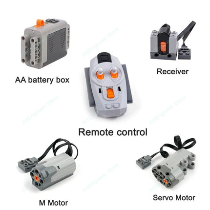 Power Functions Building Kit Motor Servo Set with Battery Box Remote Control for DIY Technical Train Model Compatible Bricks