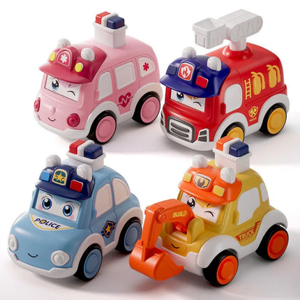 Toddler Press and Go Vehicle Cartoon Baby Mini Ambulance Police Car Fire Truck Excavator Model Gift for Kids Toys