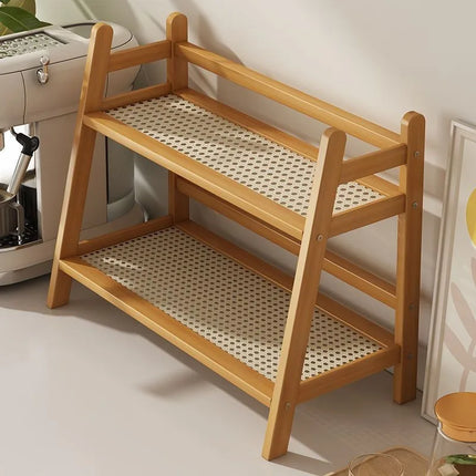 2 Layer Spice Caddy Shelf Bamboo Kitchen Storage Rack Desktop Cabinet Organizer Display Rack Coffee Bar Counter Shelf Cup Holder