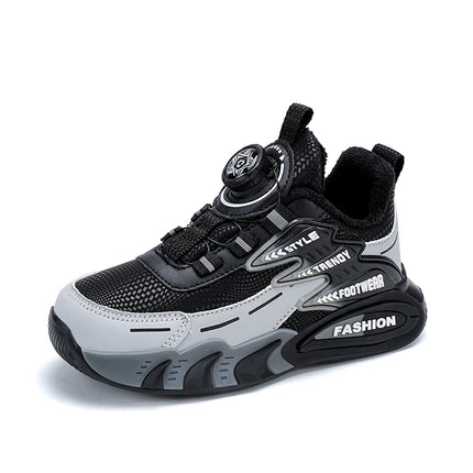 Children Sports Shoes New Rotating Buckle Winter Plush Warm Walking Shoes Boys Non Slip Lightweight Outdoor Running Tennis Shoes