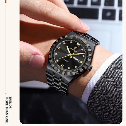 POEDAGAR Business Men's Watches Waterproof Luminous Week Date Fashion Men's Wristwatch Stainless Steel Quartz Watch For Men Reloj