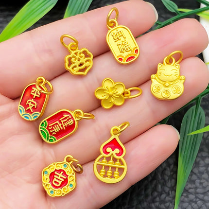 10/15pcs Antique & Sand-Gold Alloy Pendants for Wealth, Prosperity, and Good Fortune. DIY Chinese-style Charms for Bracelets