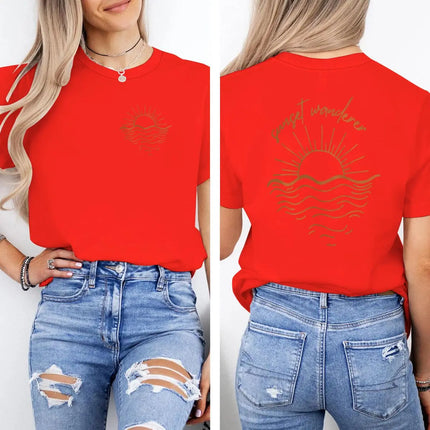 Beach Sunset Graphic T Shirts Women Men Beach Sunset Design Casual Tops Tees Tropical Beach Short Sleeve T-shirt
