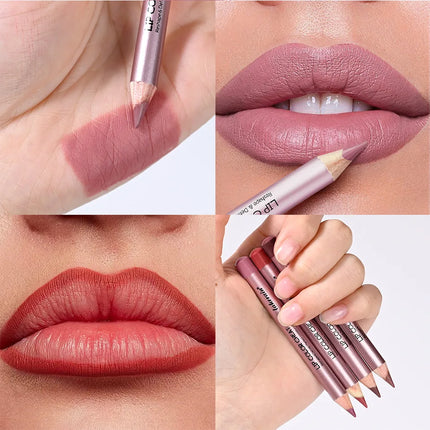 Mini Wooden Lip Liner Set in 4 Colors, Long-lasting And Pigmented Matte Lipstick Pencil, Smoothly Defines Beautiful Lips