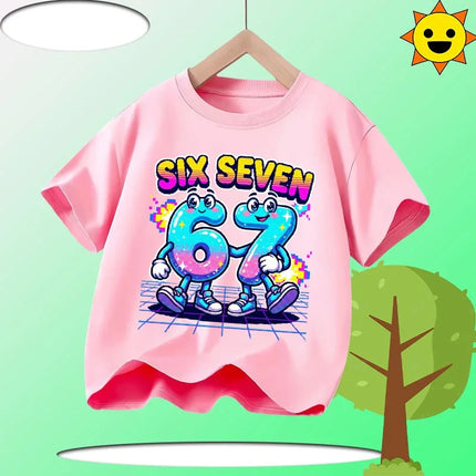 Kids T-Shirts Fashion Oys Girls Cotton Tee Italian 67 Casual Children Clothes Top Summer 67 Six Seven Cool Funny Printed T-shirt
