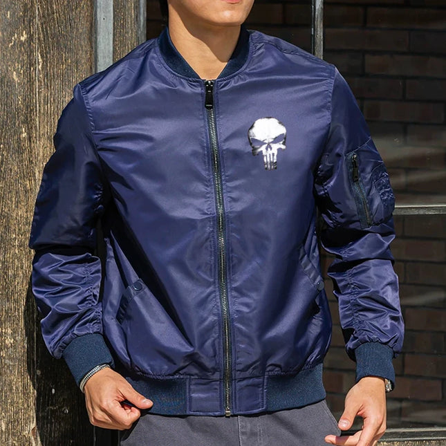 Skull MA1 Bomber Flight Jackets Waterproof Windproof Pilot Jacket Casual Motorcycle Baseball Coat for Men's Spring and Autumn