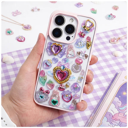 1pc/4pcs Kawaii Delicate 3D Relief Stickers Gemstone Gilding Stickers Scrapbooking Diy Journal Stationery Sticker Deco School