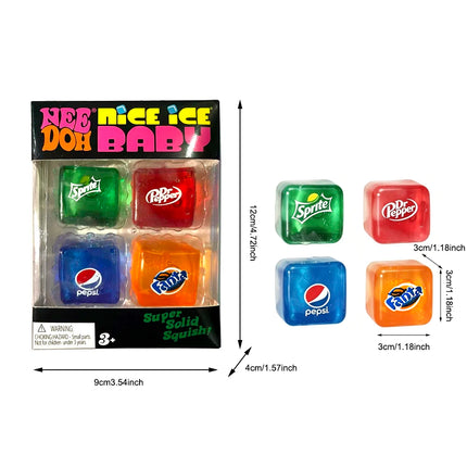 Needoh Teenie Nice Ice Cube Fidget Toys Mini4 Pack Set Slow Rebound Squishy Toys Stress Reliever Fidget for Party Favors Gifts