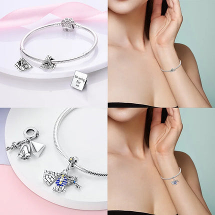 925 Sterling Silver Egyptian Pyramid Mummy Pharaoh Charms Beads Pendant Fit Original Bracelets DIY Jewelry Fine Gift
