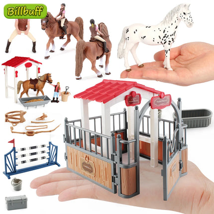 Latest Farm Horse Race House Car Model Action Figures Emulational Horseman Horse Animal Playset Figurines Toy for Christmas Gift