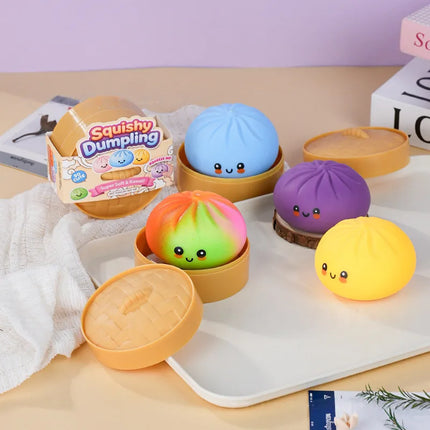 Colorful Dumpling Squishes Blind Box Stress Balls Fidget Sensory Toys Simulation Food Squishies Bun with Steamer Squeeze Toy