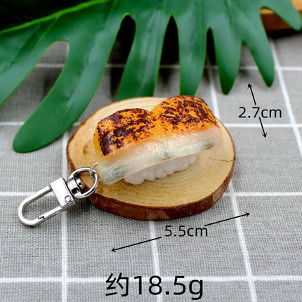 Simulated Food Pendant PVC Japanese Salmon Sushi Model Keychains Car Key Chain Phone Pendant Keyrings Creative Decoration Gift