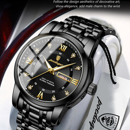 POEDAGAR Sport Casual Men's Wristwatch Waterproof Stainless Steel Luminous Original Men's Watch Date Week Men's Quartz Watches Reloj
