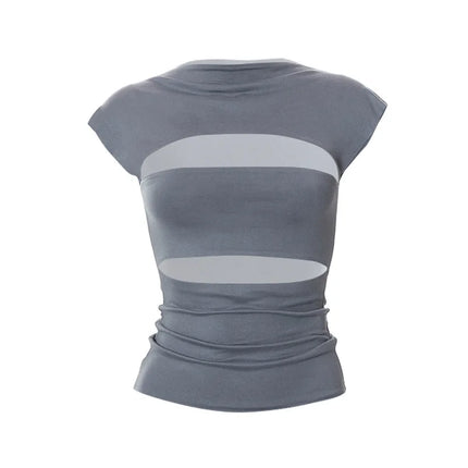 Sexy Wrap Chest Hollow out Turtleneck Slim T-Shirt Women Short Sleeves Bottoming Shirt Ladies Tee Shirt Tops Camisetas Mujer