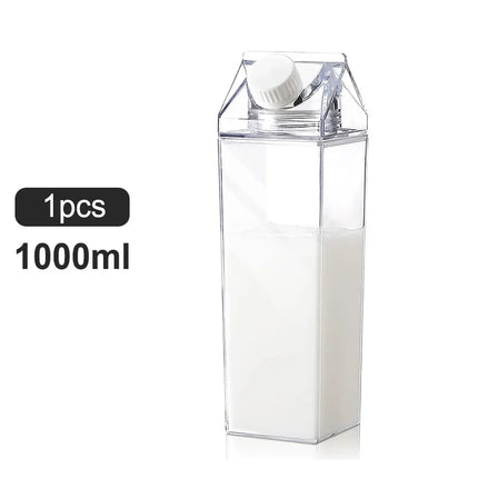 2pcs Milk Carton Water Bottle Transparent Plastic Square Milk Orange Juice Tea Container Box Sport Cup for Sports Travel Camping